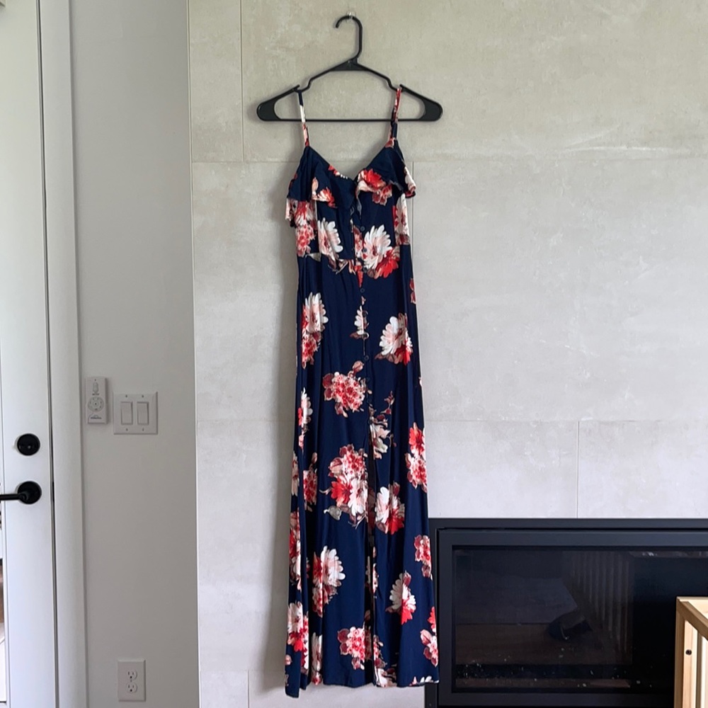 Red, White and Navy Floral Print Dress